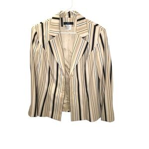 Apart Impressions Beige Striped Blazer Jacket Size 10 Classic Career Chic